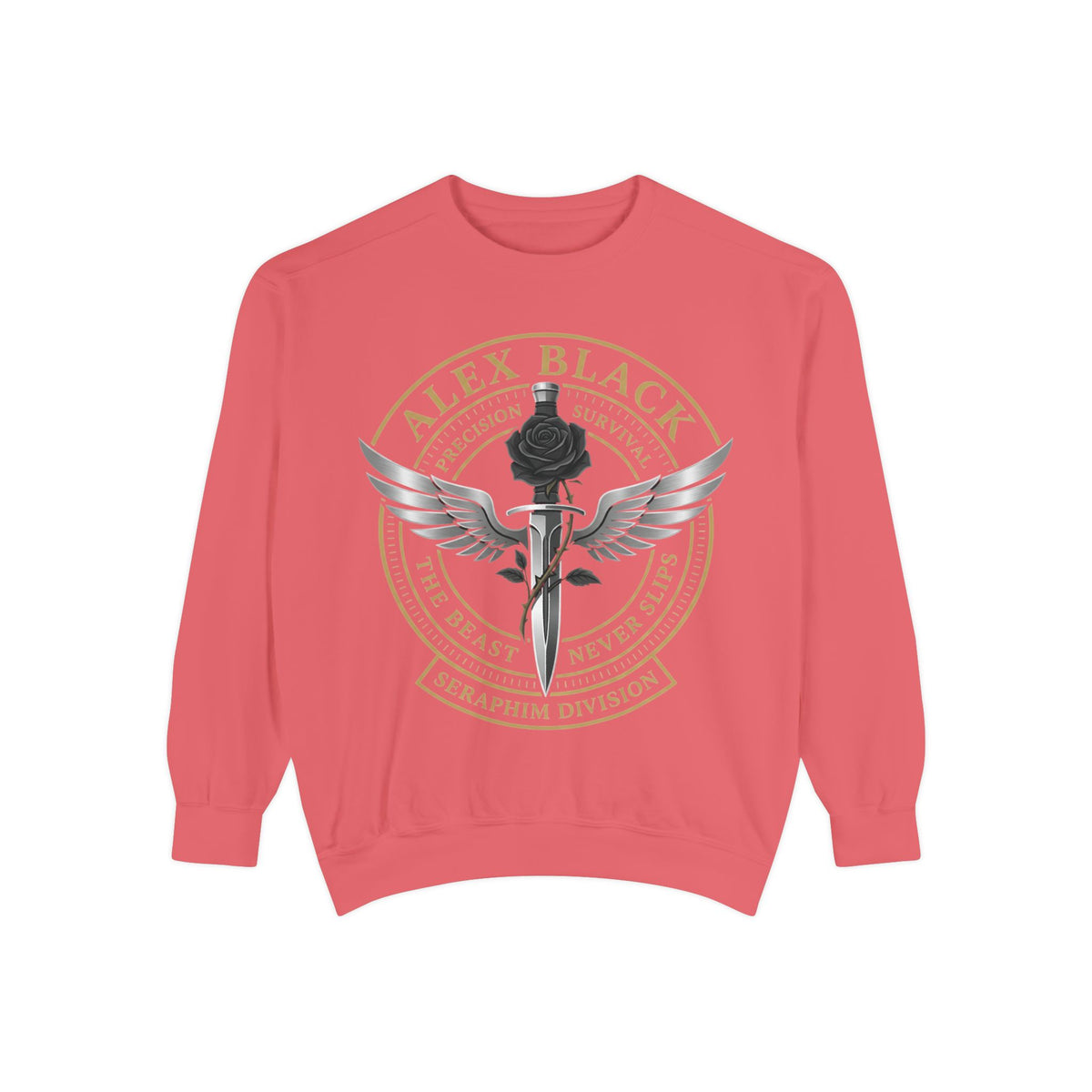 Alex Black Seraphim Division Sweatshirt — Winged Rose Emblem Crewneck